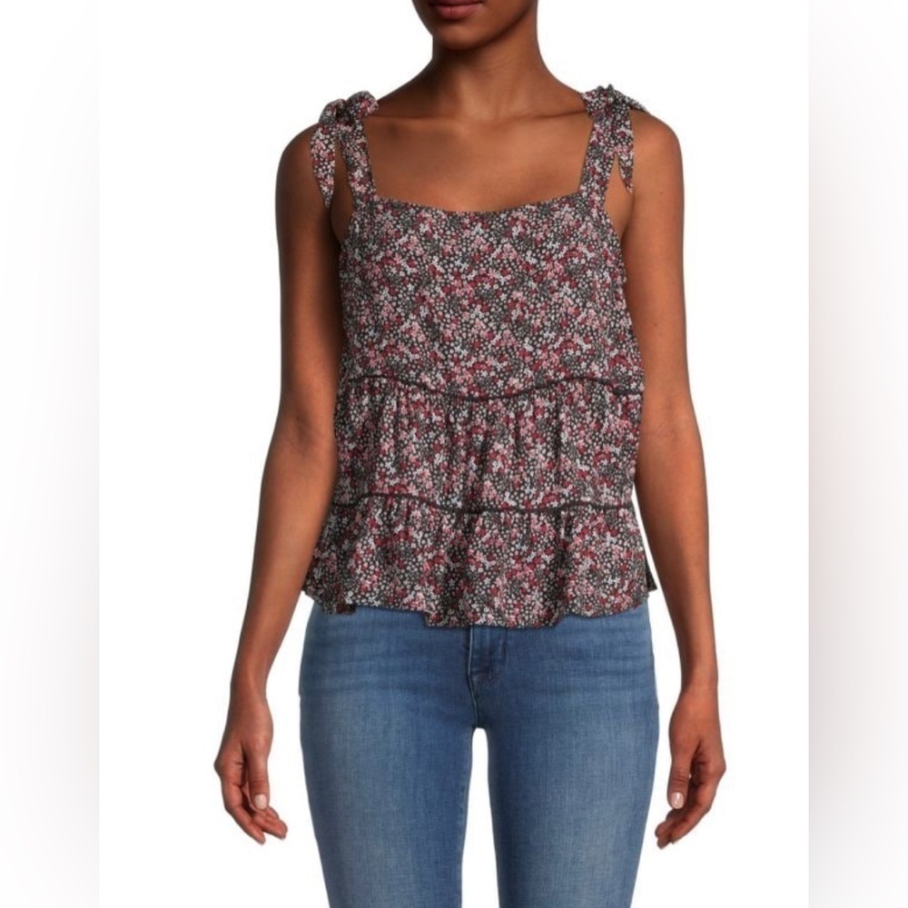 NEW Bobeau Floral Tiered Top Medium